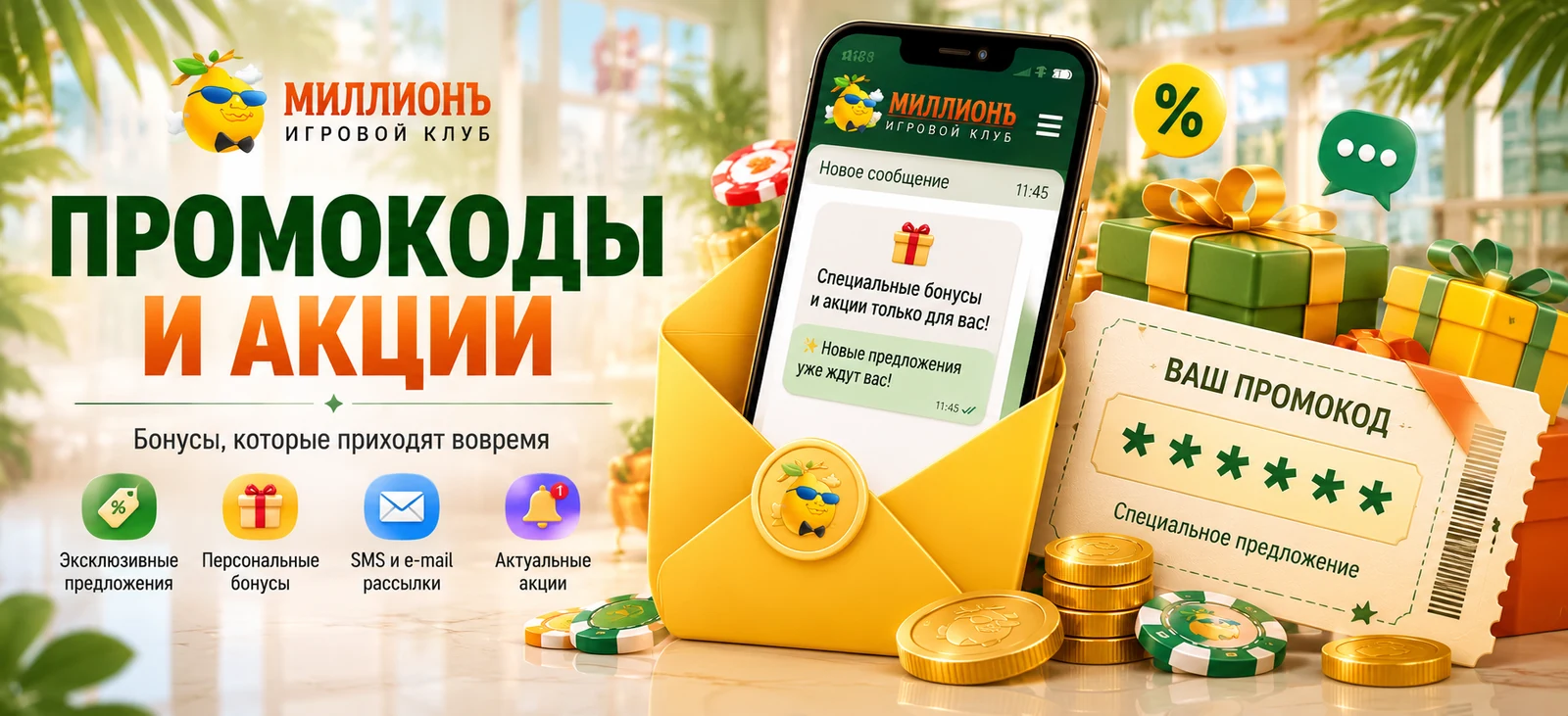Акции и промокоды казино Миллион